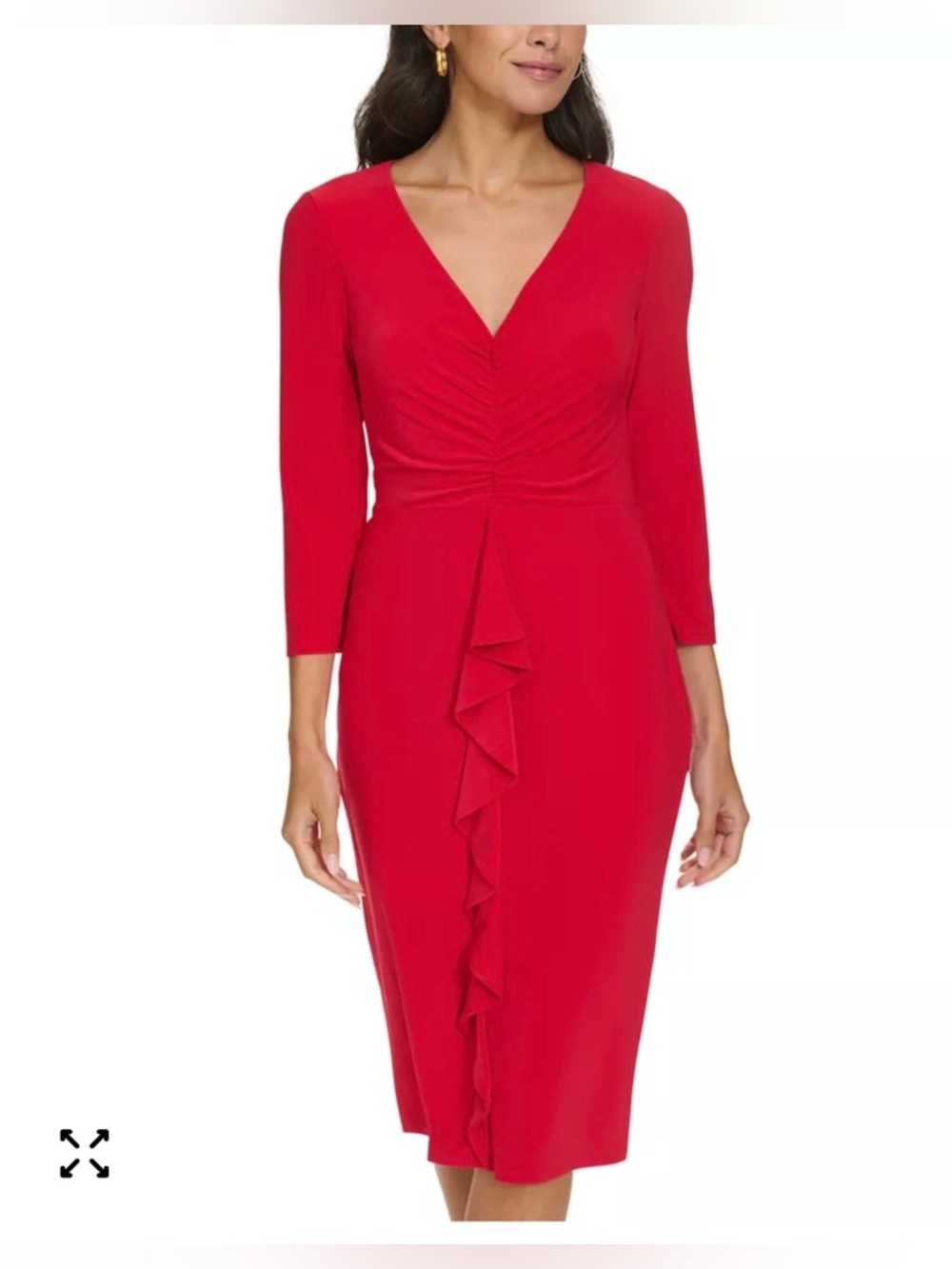 NWT Jessica Howard Red Long-Sleeve Ruffle Front Dress